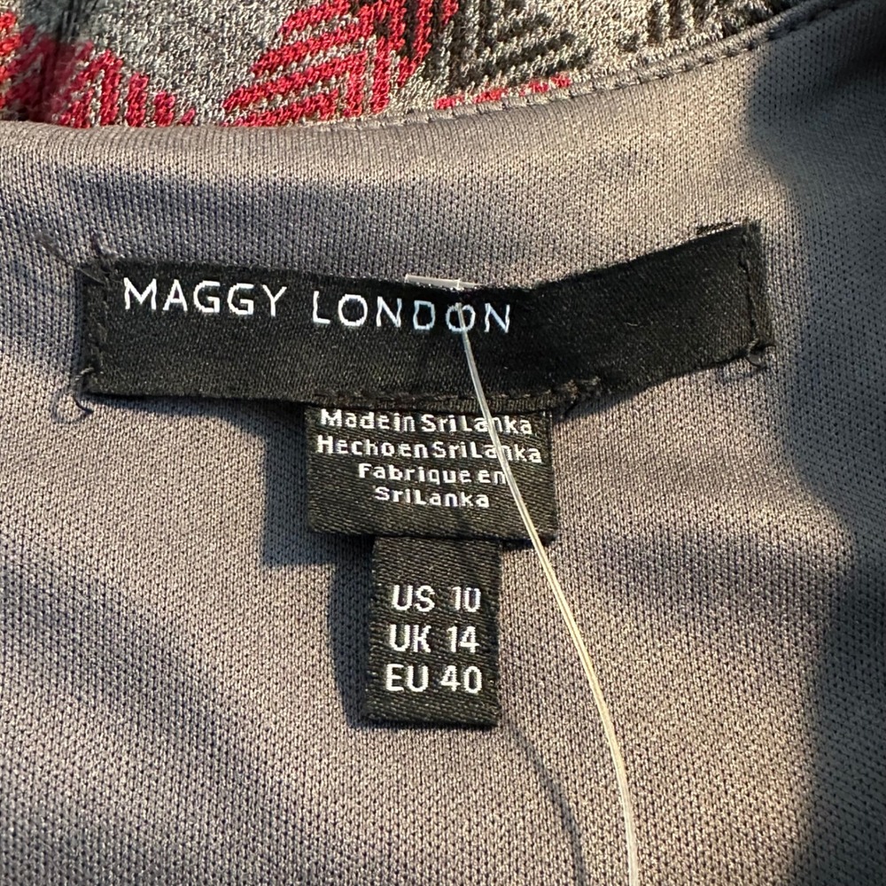 Maggy London Sleeveless Fit and Flare Dress Size 10 Gray Red Plaid Career NEW - Picture 6 of 9